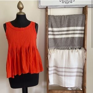 Anthropologie Vanessa Virginia Orange Pleated Peplum Sleeveless Blouse Size 8